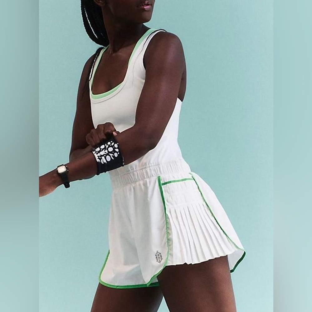 Free People FP Movement Easy Tiger Shortsie | White Tennis Dress with Green Trim